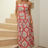 Common Ground Drop Waist Strapless Maxi Dress Floral Cream