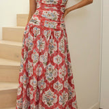 Common Ground Drop Waist Strapless Maxi Dress Floral Cream