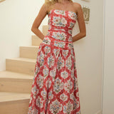 Common Ground Drop Waist Strapless Maxi Dress Floral Cream