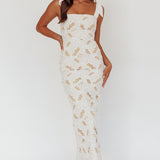 Coastal Bloom Tied Shoulder Maxi Dress Embroidered White