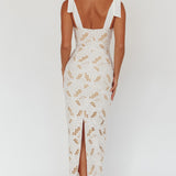 Coastal Bloom Tied Shoulder Maxi Dress Embroidered White