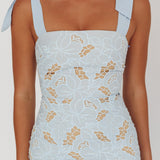 Coastal Bloom Tied Shoulder Maxi Dress Embroidered Baby Blue