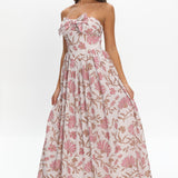 Summer Field Bow Bust Maxi Dress Floral Beige
