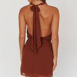 Kate Cowl Halter Mini Dress Chocolate