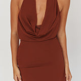 Kate Cowl Halter Mini Dress Chocolate