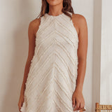Caro Fringe Trim Shift Mini Dress Cream