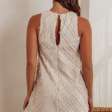 Caro Fringe Trim Shift Mini Dress Cream