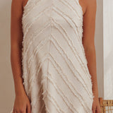 Caro Fringe Trim Shift Mini Dress Cream