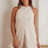 Caro Fringe Trim Shift Mini Dress Cream