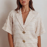 Reed Raw Edge Trim Collared Top Cream