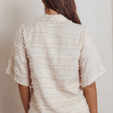 Reed Raw Edge Trim Collared Top Cream