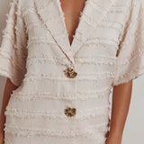 Reed Raw Edge Trim Collared Top Cream