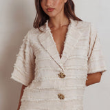 Reed Raw Edge Trim Collared Top Cream