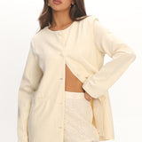 Vikki Round Neck Structured Top Butter