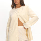 Vikki Round Neck Structured Top Butter