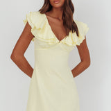 Unpredictable Layered Ruffle Neckline Mini Dress Butter