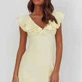Unpredictable Layered Ruffle Neckline Mini Dress Butter