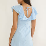 Unpredictable Layered Ruffle Neckline Mini Dress Blue