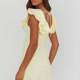 Unpredictable Layered Ruffle Neckline Mini Dress Butter