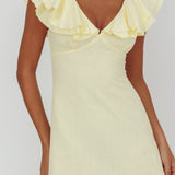 Unpredictable Layered Ruffle Neckline Mini Dress Butter