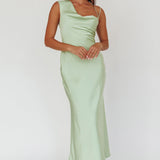 Eros Asymmetric Cowl Neck Maxi Dress Leaf