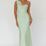 Eros Asymmetric Cowl Neck Maxi Dress Leaf