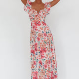 Palms Ruffle Sleeve Tied Back Maxi Dress Floral Pink