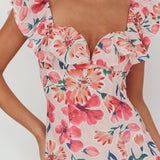 Palms Ruffle Sleeve Tied Back Maxi Dress Floral Pink