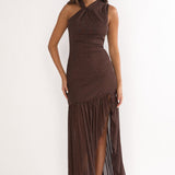 On Air Twist Neck Split Maxi Dress Chocolate
