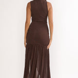 On Air Twist Neck Split Maxi Dress Chocolate