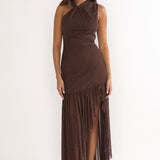 On Air Twist Neck Split Maxi Dress Chocolate