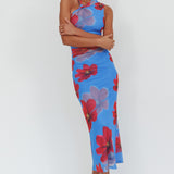On Air Twist Neck Maxi Dress Floral Blue