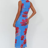 On Air Twist Neck Maxi Dress Floral Blue