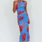 On Air Twist Neck Maxi Dress Floral Blue