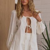 Kerissa Tie Front Long Sleeve Top Eggshell