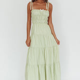Anderson Tied Shoulder Smocked Bodice Maxi Dress Sage