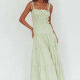 Anderson Tied Shoulder Smocked Bodice Maxi Dress Sage
