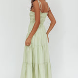 Anderson Tied Shoulder Smocked Bodice Maxi Dress Sage