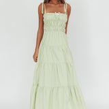 Anderson Tied Shoulder Smocked Bodice Maxi Dress Sage