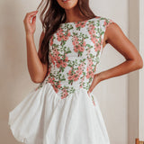 Gracelina Cap Sleeve Bubble Hem Mini Dress Floral Pink