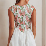 Gracelina Cap Sleeve Bubble Hem Mini Dress Floral Pink