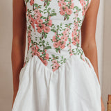Gracelina Cap Sleeve Bubble Hem Mini Dress Floral Pink