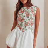 Gracelina Cap Sleeve Bubble Hem Mini Dress Floral Pink