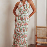 Love Bomb Pintuck Pleat Halterneck Maxi Dress Floral Pink