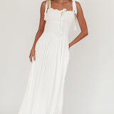 Albury Tied Shoulder Basque Waist Midi Dress White