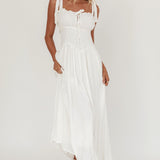Albury Tied Shoulder Basque Waist Midi Dress White