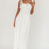 Albury Tied Shoulder Basque Waist Midi Dress White
