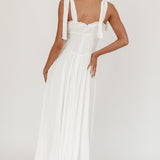 Albury Tied Shoulder Basque Waist Midi Dress White