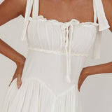 Albury Tied Shoulder Basque Waist Midi Dress White