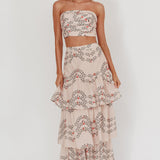 Ezmeralda Tiered Ruffle Maxi Skirt Floral Beige